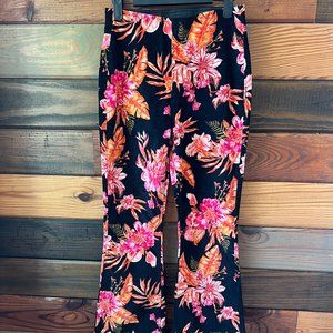 NOBO Velvety Black and Floral Pants with Elastic Waist Size XS